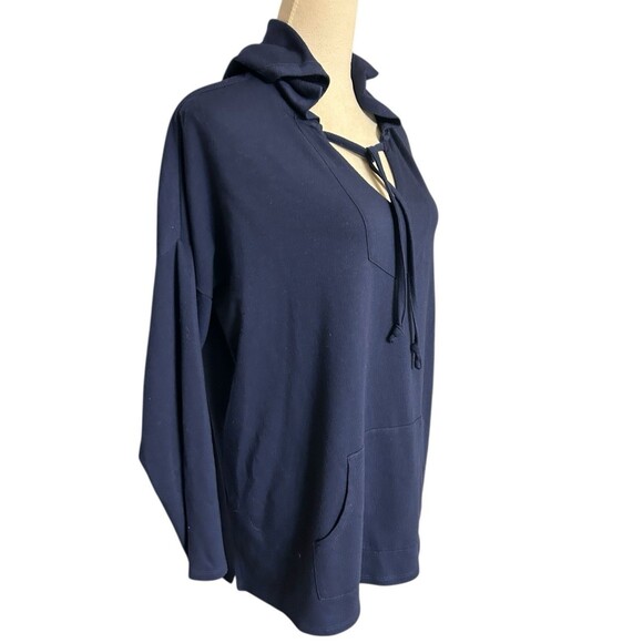Soft Surroundings Hoodie Tie V Neck Blue Pullover Viscose Stretch Women's  PXL - Picture 4 of 8